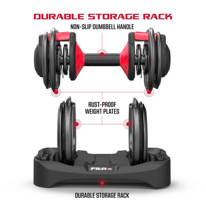 Fitrx Smartbell,  Quick-Select 9 in 1 Adjustable Dumbbell for Home Gym, 5-25Lbs. 