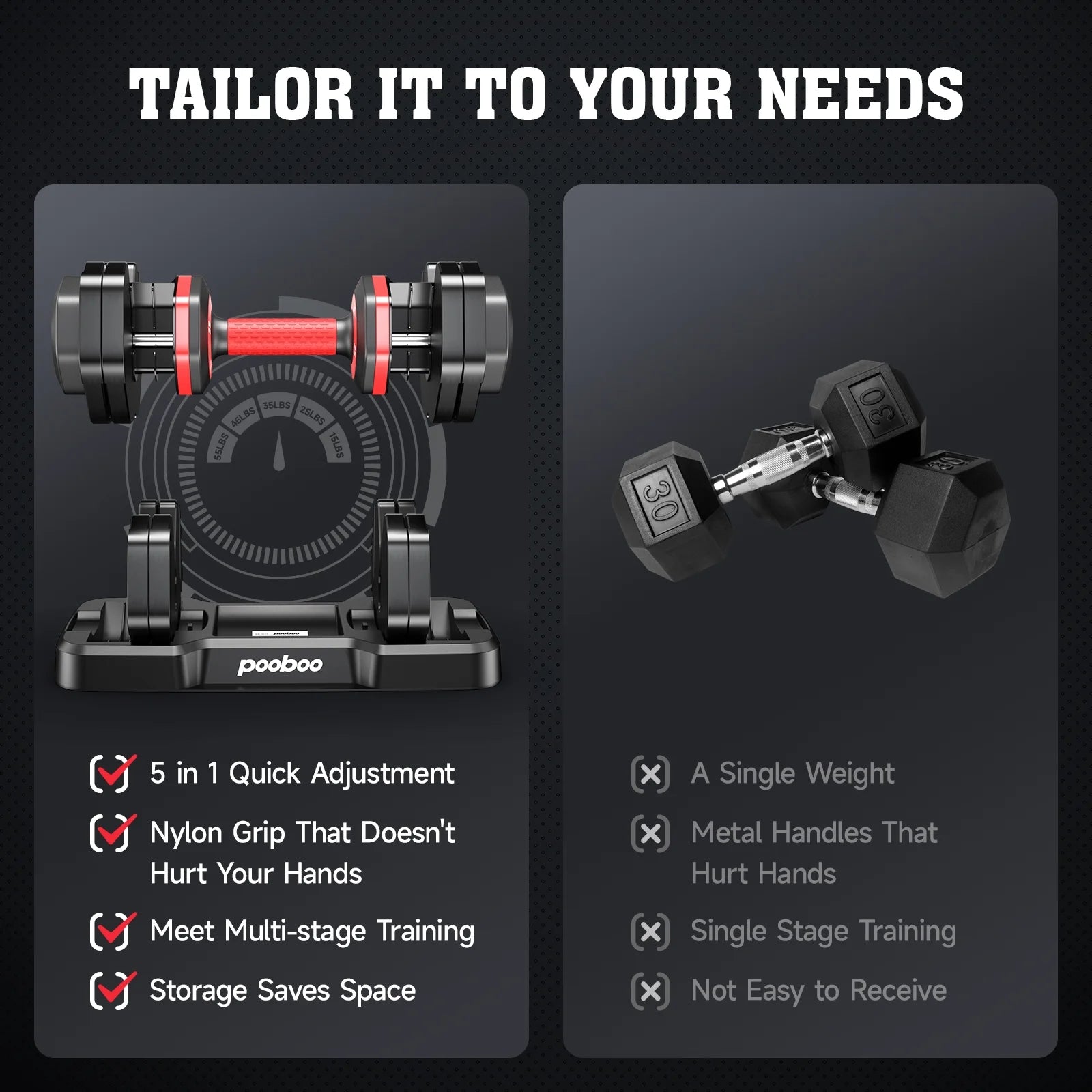 LNOW  Adjustable Dumbbells with High Quality Tray 15Lb to 55Lb 