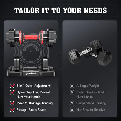 LNOW  Adjustable Dumbbells with High Quality Tray 15Lb to 55Lb 