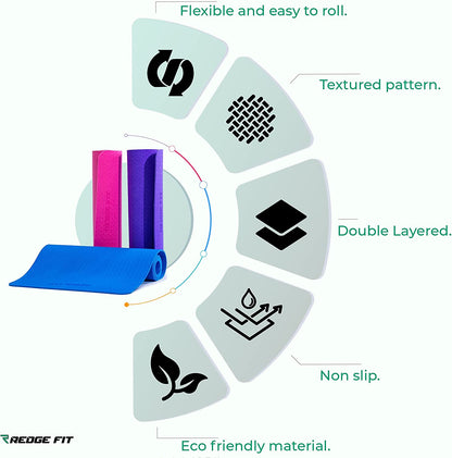 Redge Fit™ Double Sided Workout Mat with Carrying Straps Premium TPE Eco Friendly 