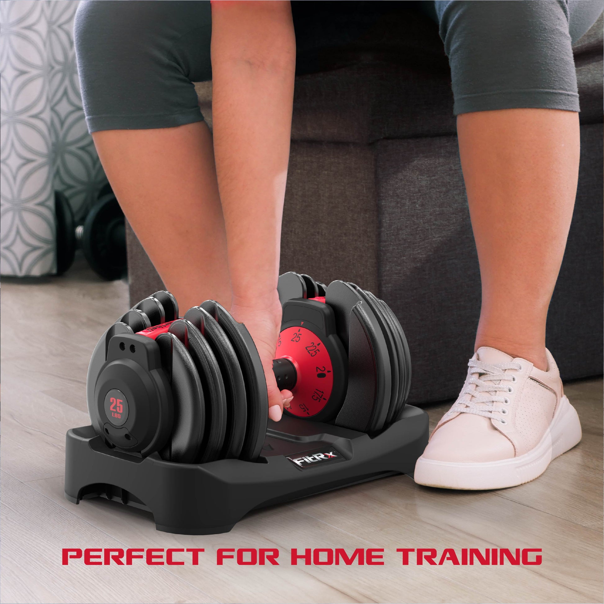 Fitrx Smartbell,  Quick-Select 9 in 1 Adjustable Dumbbell for Home Gym, 5-25Lbs. 